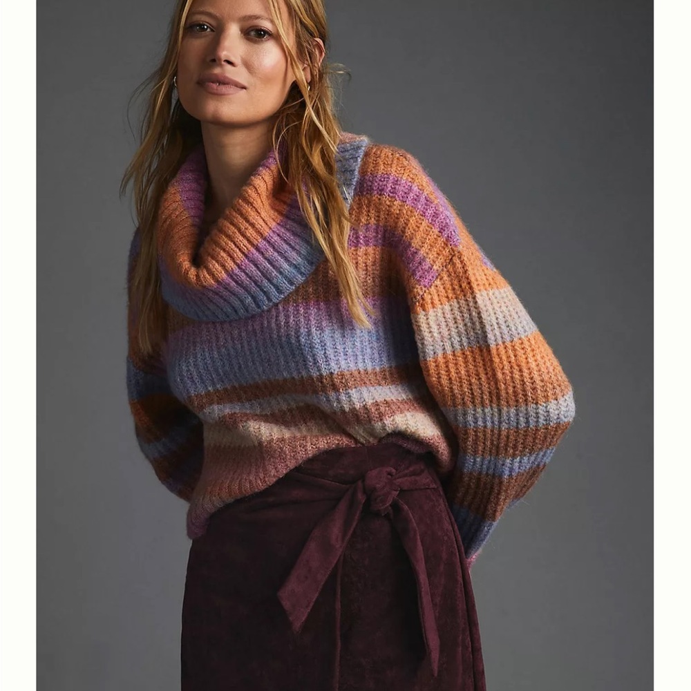 Anthropologie Cozy Striped Cowl Neck Sweater